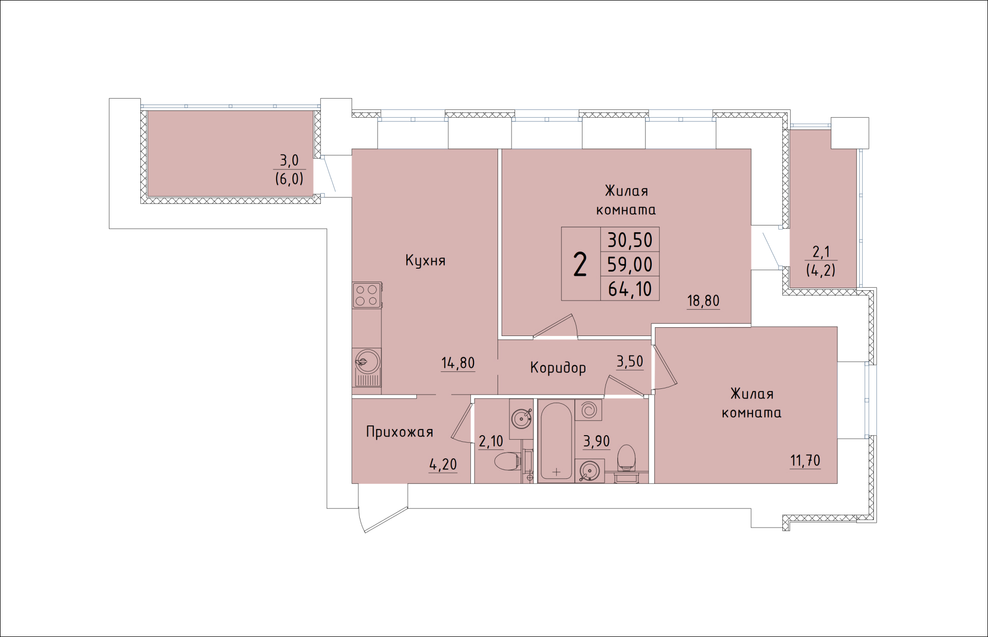 планировка квартиры 64 м2